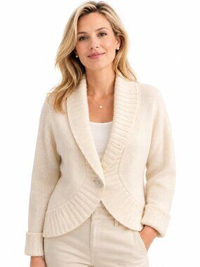 David Brooks Cream Lambswool Angora Sequin Shawl Cardigan Sweater Large